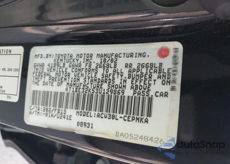 2003 Toyota Camry Le/Xle/Se из США, поврежденный, VIN 4T1BE32K53U129869